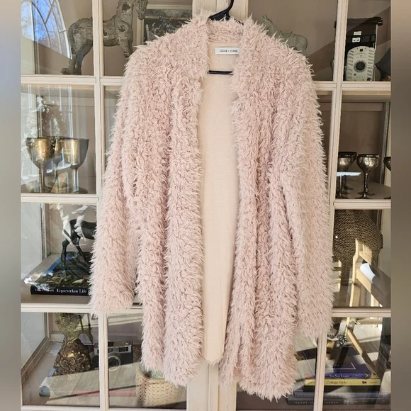 Anthropologie Bishop + Young Teddy Coat Long Fuzzy Blush - Picture 4 of 12